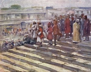 On the Steps of the Jumma Masjid by Mortimer Ludington Menpes